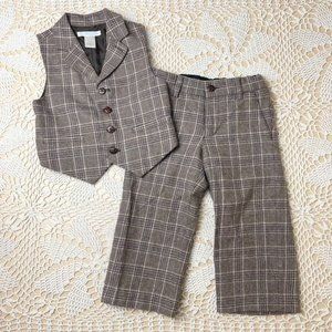 Janie and Jack Baby Boy 2t English Manor Brown Plaid Dapper Vest Pants Set